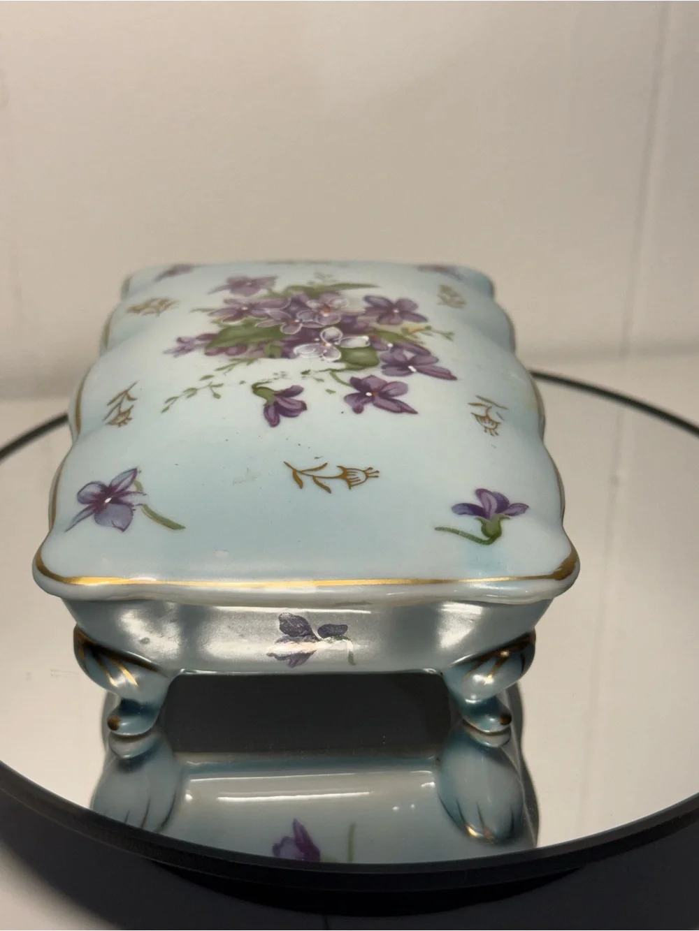 Vintage Hand Painted Porcelain Trinket Box Footed